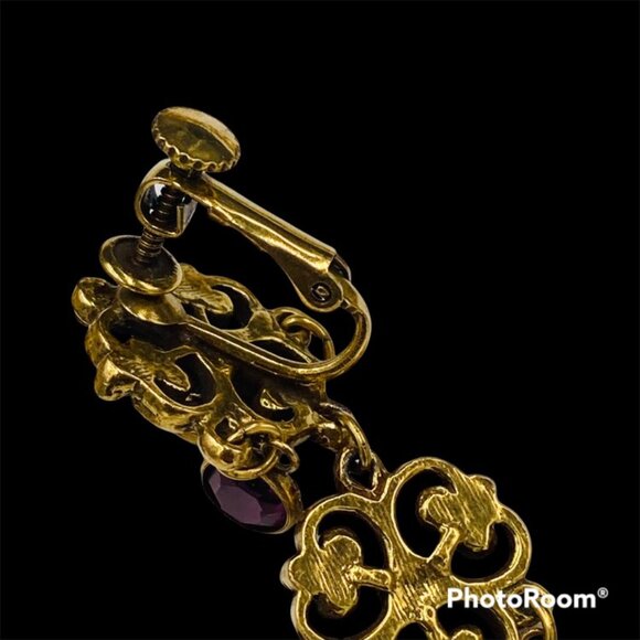 Iconic Goldette Purple Fringed Rhinestone Necklace Matching Clip Earring Set - Picture 5 of 10